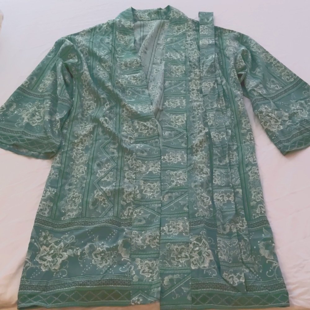 Etsy maker matching set kimono and wide leg pants, sea foam green, size S